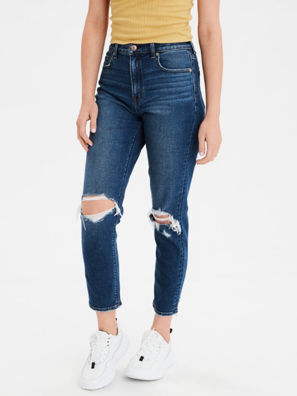 American Eagle AE Stretch Mom Jean Easy Breezy Blue High Rise Distressed 4 Reg